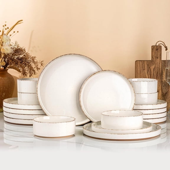 Ceramic Dinnerware Set for 4 People 12-Piece Handpainted Stoneware Plates and Bowls with Rustic Terracotta Underside Dishwasher and Microwave Safe