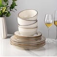 thumbnail image 1 of Ceramic Dinnerware Sets,12 pcs Embossed Elegant Stoneware Plates and Bowls Sets, Housewarming Wedding Gift | Dishwasher & Microwave  | Dishes Set Service for 4, 1 of 5