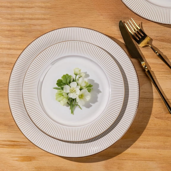 Ceramic Dinnerware Sets,12 pcs Embossed Elegant Stoneware Plates and Bowls Sets, Housewarming Wedding Gift | Dishwasher & Microwave Safe | Dishes Set Service for 4