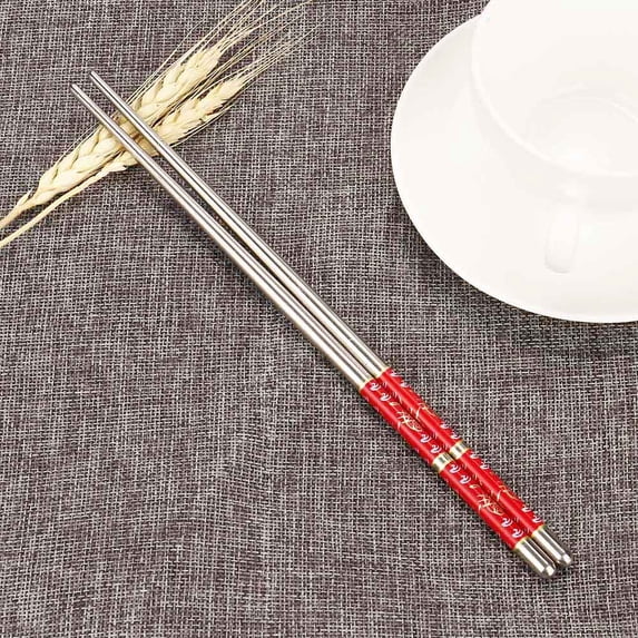 Ceramic Dinnerware Sets 1Pair Length White Flower Pattern Stainless Steel Chopsticks Pair New