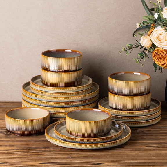 Ceramic Dinnerware Sets for 4, 12 Pieces Porcelain Lightweight Speckled Plates and Bowls Sets, Scratch Resistant Dish Set, Oven & Microwave & Dishwasher Safe