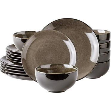 Ceramic Dinnerware Sets of 6,Stoneware Plates and Bowls Sets,Handmade Reactive Glaze Dishes Set,Chip Resistant and Scratch Resistant | Oven&Dishwasher & Microwave Safe-Chestnut(18PCS)