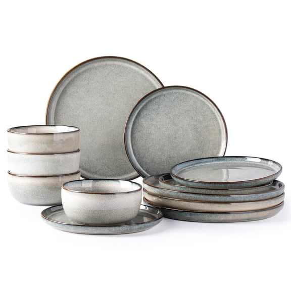 Ceramic Dinnerware Sets For 4 12 Pieces Stoneware Plates And Reactive Glaze Dishes -scratch Resistant Dishwasherµwave Safe Green Wheat