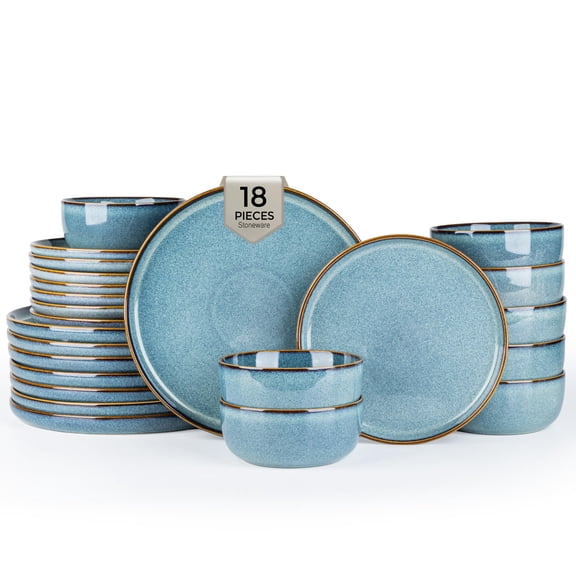 Ceramic Dinnerware Sets For 6  18 Pieces Stoneware Plates And Scratch Resistant Dishes Dishwasher &wave Safe Space Blue