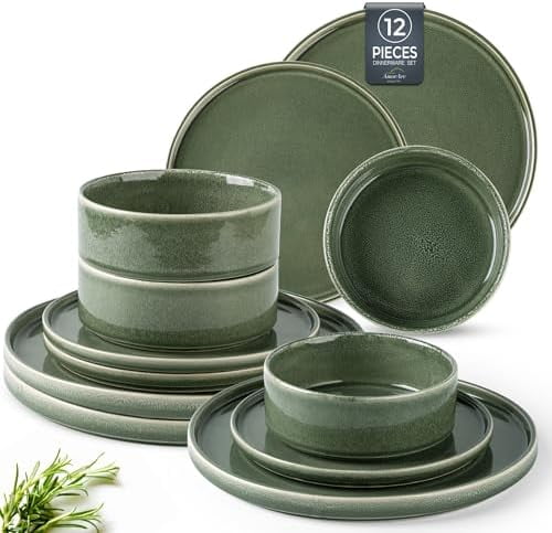 Ceramic Dinnerware Sets, Handmade Reactive Glaze Stoneware Plates and Bowls Sets,Highly Chip and Crack Resistant | Dishwasher & Microwave Safe Dishes Set, Service for 6 (18pc)