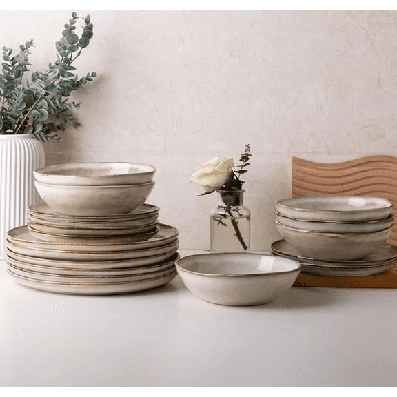 Ceramic Dinnerware Sets,Handmade Reactive Glaze Stonewre Plates and Bowls Sets,Highly Chip and Crack Resistant | Dishwasher & Microwave Dishes Set,Service for 4 (12pc)