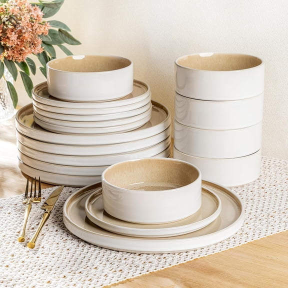 Ceramic Dinnerware Sets,  Reactive  Stoneware Plates and Bowls Sets,Highly Chip and Crack Resistant | Dishwasher & Microwave Safe Dishes Set, Service for 6 (18pc)
