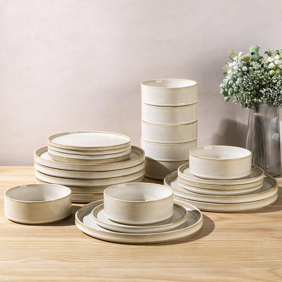 Ceramic Dinnerware Sets, Reactive Stoneware Plates and Bowls Sets,Highly Chip and Crack Resistant | Dishwasher & Microwave Safe Dishes Set, Service for 8 (24pc)