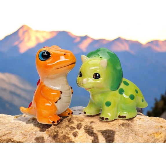 Ceramic Dinosaurs Salt and Pepper Shakers, Children's Room Decor, Gift for Boy