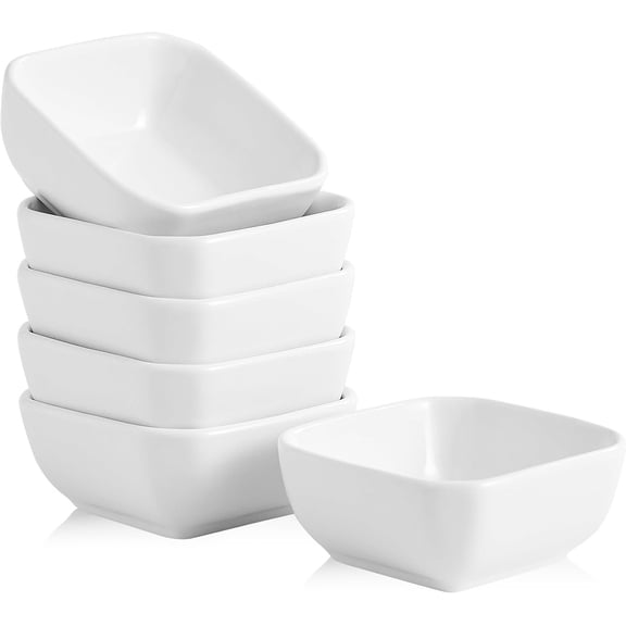 Ceramic Dipping Bowls Set of 6,3 Ounce Porcelain Small Mini Dip Bowl Square Soy Sauce Dish - for Tomato Sauce, Sushi Soy, BBQ,Charcuterie Board(White)