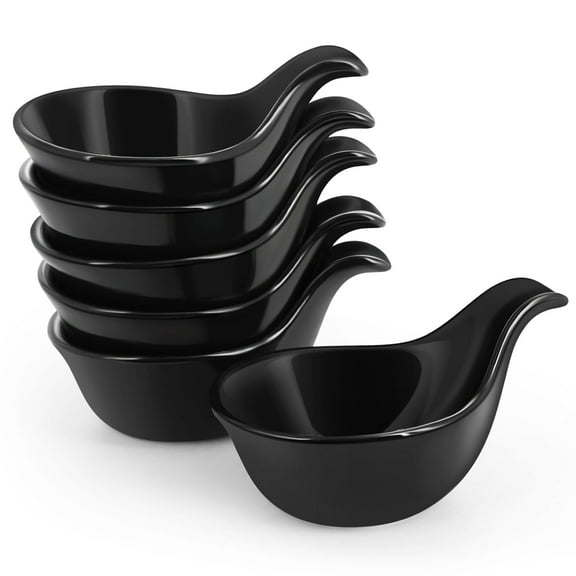 Ceramic Dipping Bowls, Small Bowls for Dipping with Handle, Condiment Cups Soy Sauce Dish, Porcelain Ramekins, Sauce Holders, Containers for Small Side Dishes Dips - 3 oz, Set of 6, Black