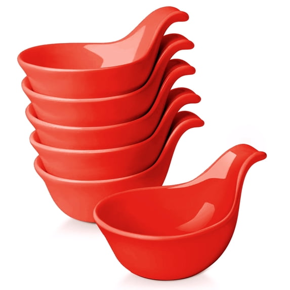 Ceramic Dipping Bowls, Small Bowls for Dipping with Handle, Condiment Cups Soy Sauce Dish, Porcelain Ramekins, Sauce Holders, Containers for Small Side Dishes Dips - 3 oz, Set of 6, Red