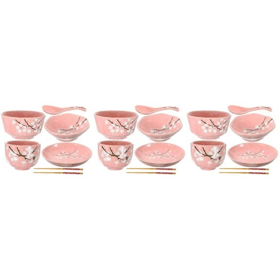 Ceramic Dishes Set,18 Pcs Japanese Style Ceramic Tableware Set Household Cutlery Creative Ceramic Dinnerware Set (Pink)