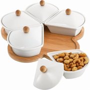Okllen 3-Pack Porcelain Divided Serving Trays – 5 Compartments, 9.5x9.5 Inch, White Appetizer Platter