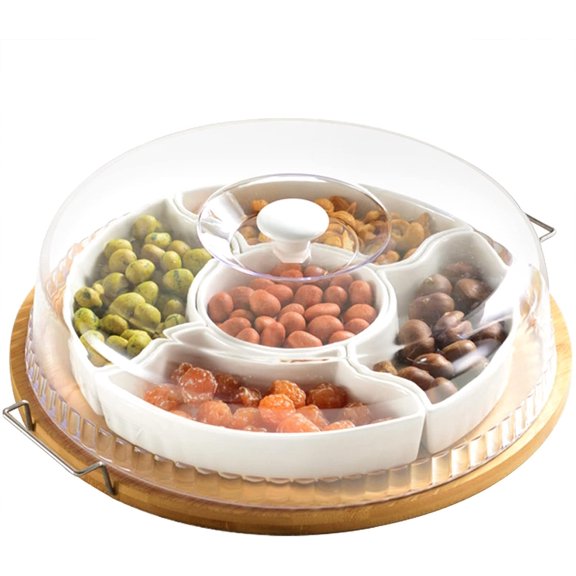 Divided Serving Dishes Platter with Clear Lid,Appetizer Tray with Handles Removable Bowls Relish Tray for Candy and Nut, Chips and Dips