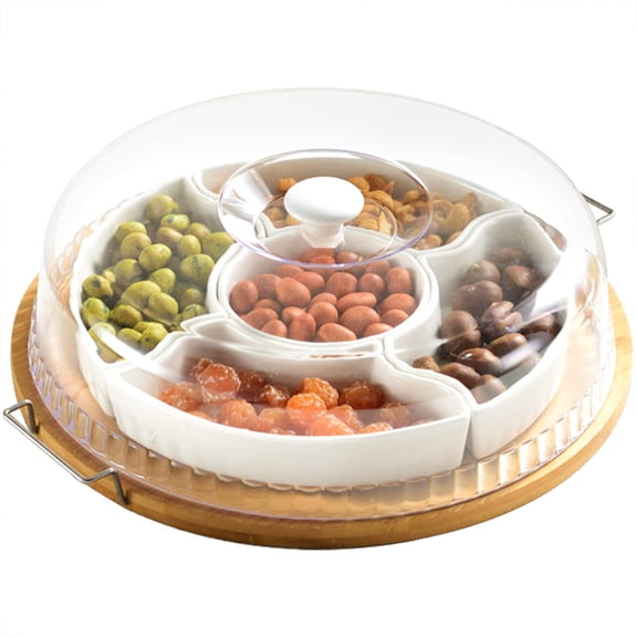Ceramic Divided Serving Platter Set with Lid, 5 Removable Compartments, Appetizer and Snack Serving