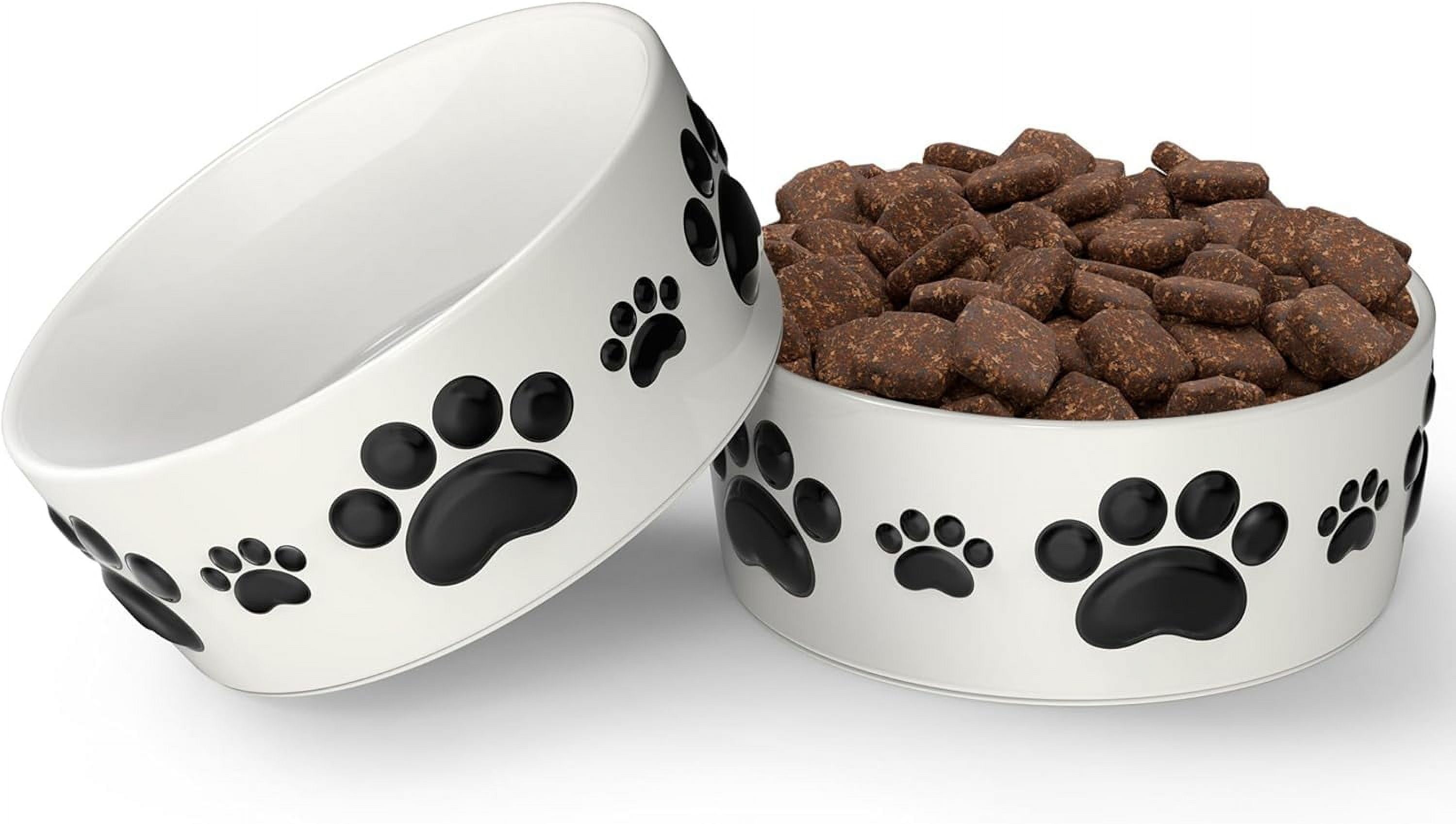 Ceramic Dog Bowls for Small Size Dog - 5'' Round × 2 Tall Dog Food Bowl & Water Bowl Set of 2 - Small Dog Bowls with Anti-Slip Rings - 2 Cups Food and Water Bowls for Dogs and Cats