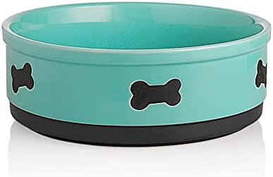 Ceramic Dog Bowls with Bone Pattern, Dog Food Dish for Large Dogs, Porcelain Pet Bowl for Water 70 Fl Oz (Turquoise)
