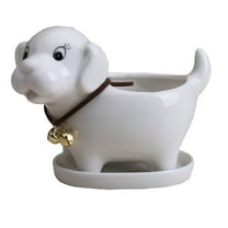 Homoyoyo 1Pc Ceramic Dog Shaped Flower Pot White Succulent Plant Container for Desk