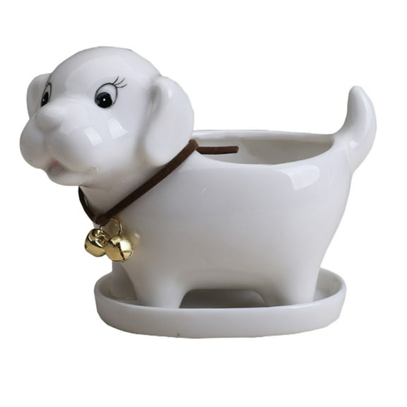 Homoyoyo 1Pc Ceramic Dog Shaped Flower Pot White Succulent Plant Container for Desk