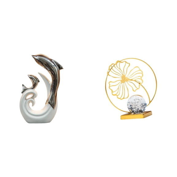 Ceramic Dolphin Leaf Statue Iron Modern Abstract Ornament for Living Room Fireplace Bookshelf Desk Bedroom