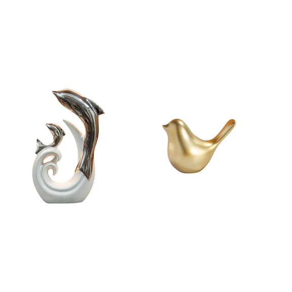 Ceramic Dolphin Silver White Sculpture Birds Figurine Abstract Design Resin Material for Office Living Room Coffee Table