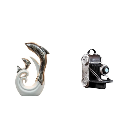 Ceramic Dolphin Statue Abstract Decor Camera Model Resin Ornament for Fireplace Coffee Table Family