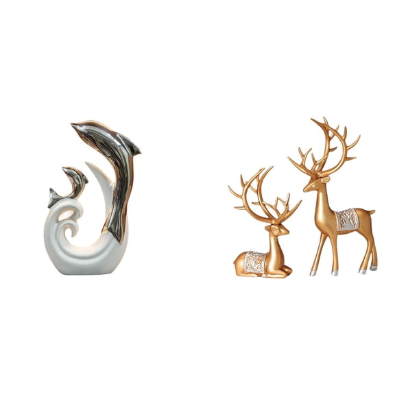 Ceramic Dolphin Statue Deer Sculpture Silver White Sculpture Resin Material for Coffee Table Bedroom Decor