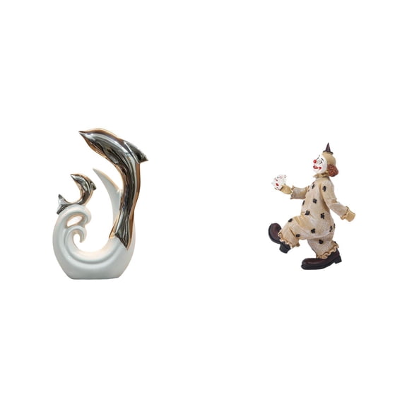 Ceramic Dolphin Statue Silver White Sculpture Clown Figurines Resin Material for Bookshelf Fireplace Desk Ornament