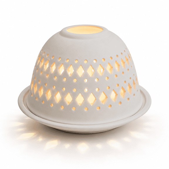 Ceramic Dome Tealight Candle Holder Projecting Beautiful Light Patterns Minimalist Decorative Lantern for Living Room, Bedroom, Meditation & Home Dcor | NAGAR