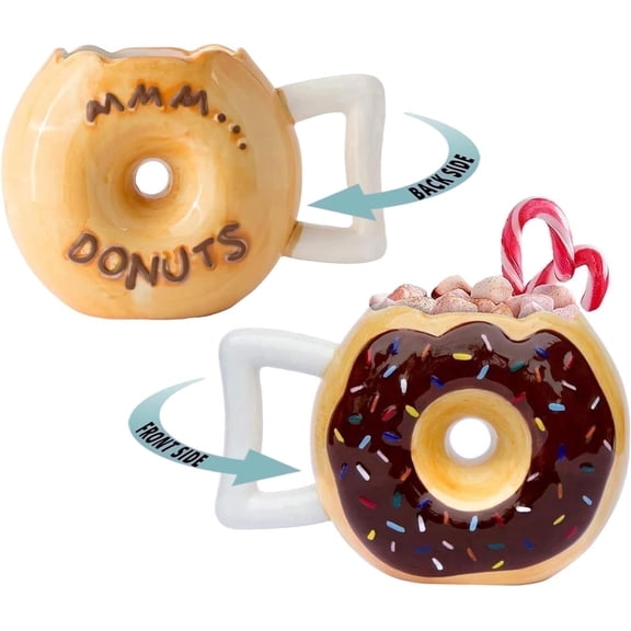 Comfify Ceramic Donut Mug, 14 oz, Chocolate Glaze, Decorative Kitchen Coffee Drinkware Cup
