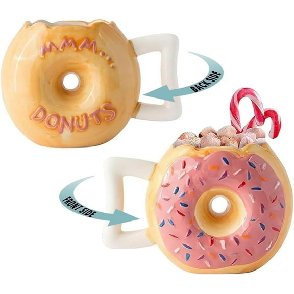 Comfify Coffee Mug, Ceramic, 14 oz, Donut Design with Sprinkles and Quote, Pink Glaze