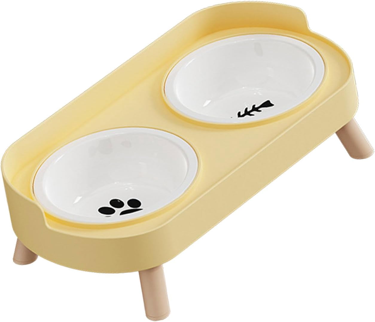 Ceramic Double Bowl Dog Cat Feeder, Food and Water, Dishwasher Safe