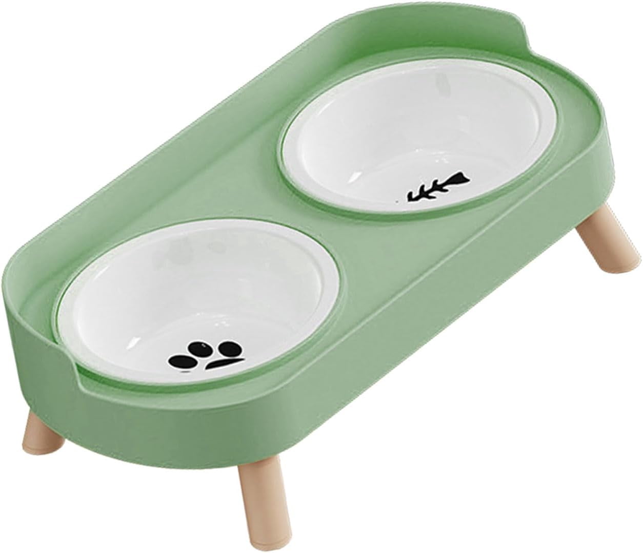 Ceramic Double Bowl Dog Cat Feeder, Food and Water, Dishwasher Safe
