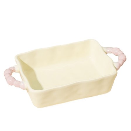 Ceramic Double-Handled Tableware Rectangular Baking Pan Baked Rice Bowl Microwave Oven Salad Serving