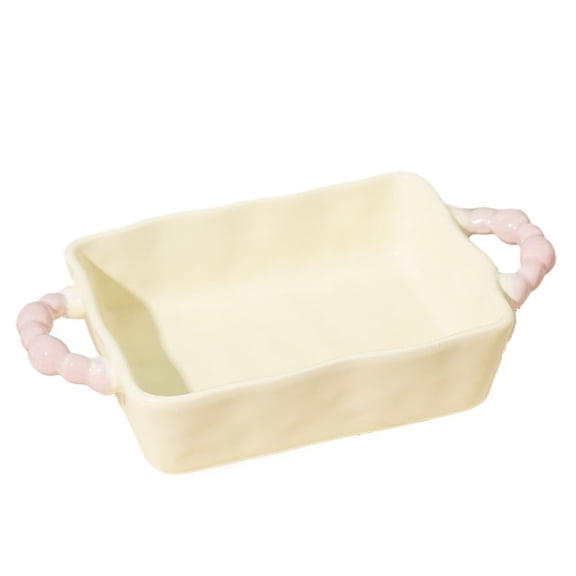 Ceramic Double-Handled Tableware Rectangular Baking Pan Baked Rice Bowl Microwave Oven Salad Serving