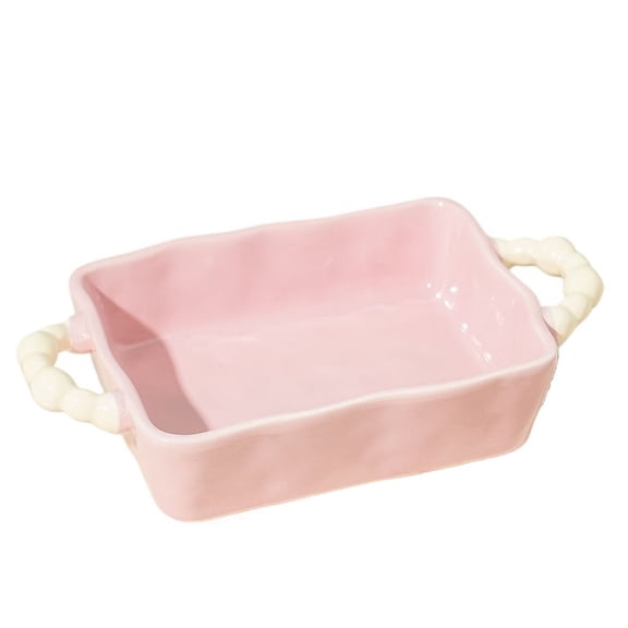 Ceramic Double-Handled Tableware Rectangular Baking Pan Baked Rice Bowl Microwave Oven Salad Serving