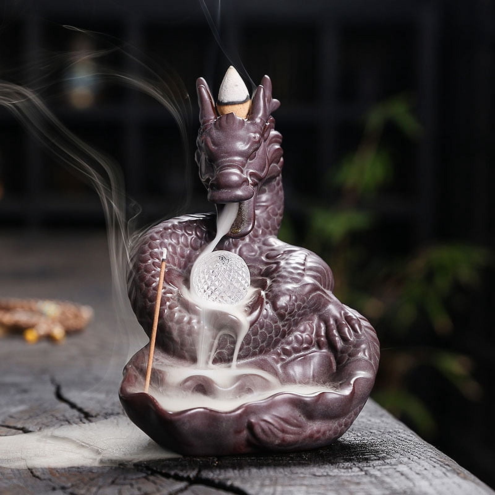 Ceramic Dragon Backflow Incense Burner Creative LED Light Chinese Loong Waterfall Smoke Incense Stick Holder Home Decor Accessories