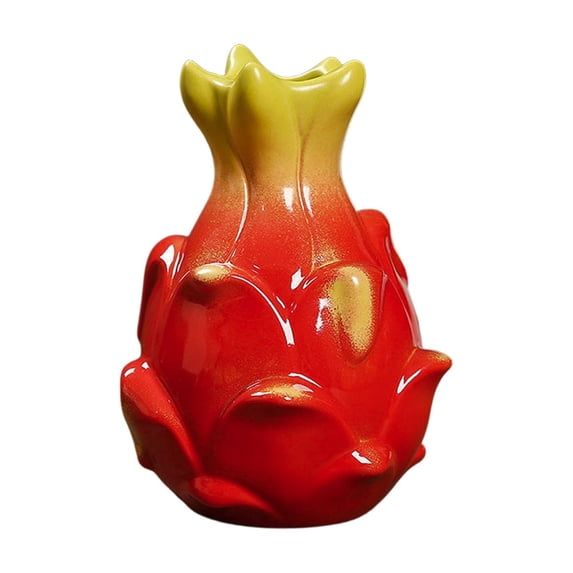 Ceramic Dragon Fruit Vase,Novelty Red Fruit Shaped Flower Vase,Decorative Desktop Centerpiece for Home Kitchen Living Room Office Table