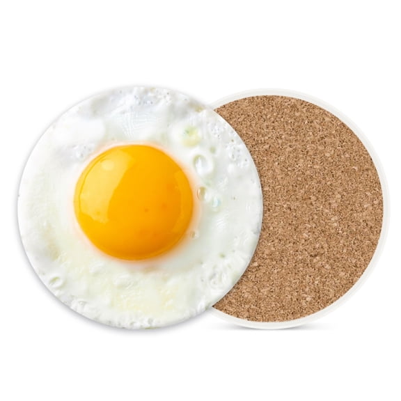 Ceramic Drink Coasters Absorbent Set of 1, Fried Egg Round Anti Slip Modern Cup Coasters for Desk Kitchen Office Housewarming Hostess Gifts (4*4 Inch)