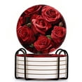 thumbnail image 1 of Ceramic Drinking Coasters With Holder,Bright red roses in full bloom Water Absorbent Marble Tabletop Protection (Cork Base),Set of 6,Suitable for Various Mugs,Home Decor，4 Inch, 1 of 4