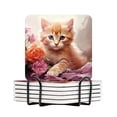 thumbnail image 1 of Ceramic Drinking Coasters With Holder,The cute cat was surrounded by flowers Water Absorbent Marble Tabletop Protection (Cork Base),Set of 6,Suitable for Various Mugs,Home Decor，4 Inch, 1 of 4