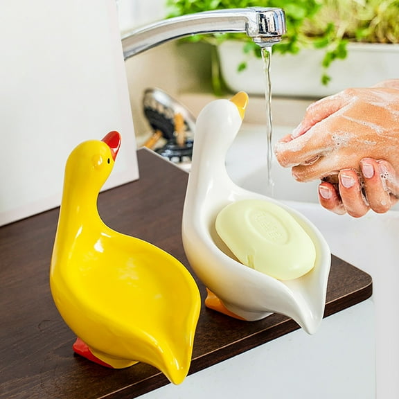 Ceramic Duck-Shaped Soap Dish with Drainage Base, Decorative Bathroom Storage for Countertops