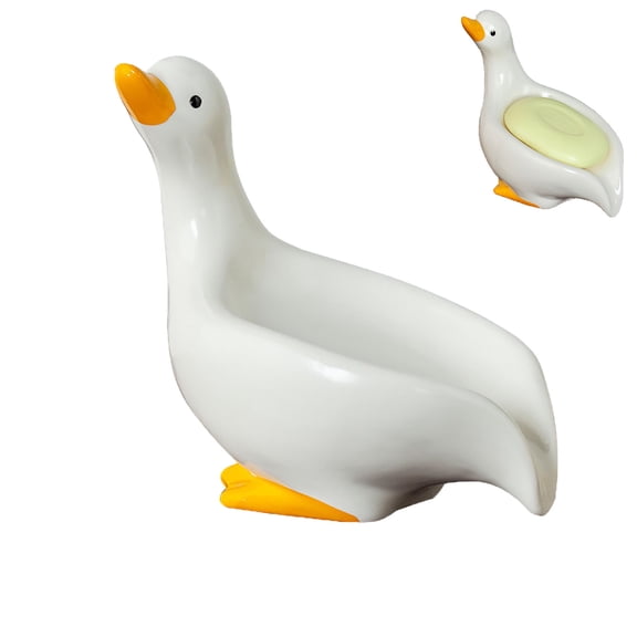 Ceramic Duck Soap Dish, Cute Animal Soap Holder, Non-Slip Shower Sponge Storage, Decorative Soap Saver, Duck-Shaped Soap Dish, Multifunctional Bathroom Organizer, Ceramic Duck Bathroom Decor