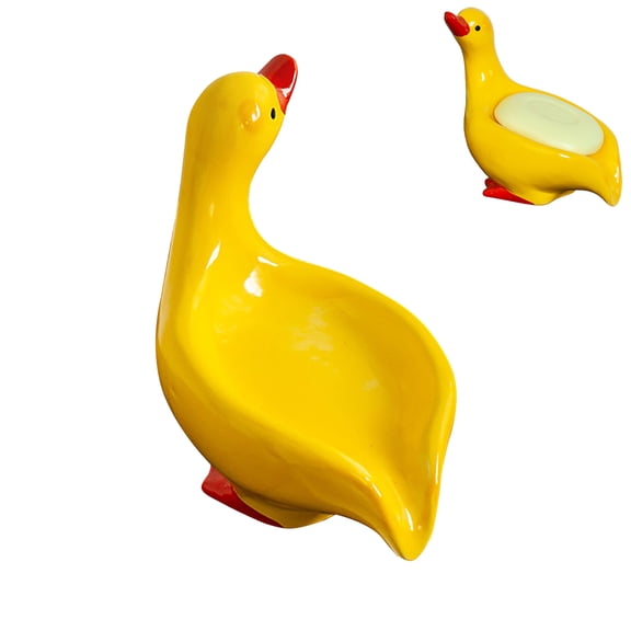 Ceramic Duck Soap Dish, Cute Animal Soap Holder, Non-Slip Shower Sponge Storage, Decorative Soap Saver, Duck-Shaped Soap Dish, Multifunctional Bathroom Organizer, Ceramic Duck Bathroom Decor,Yellow