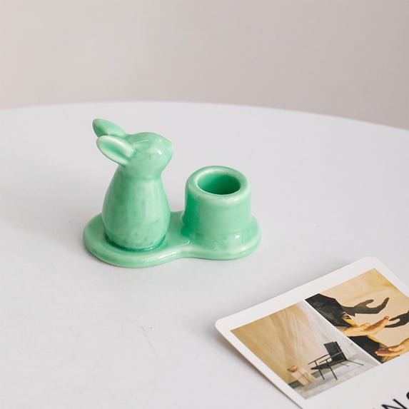 Ceramic Easter Bunny Candle Holder, 3.5'' Cute Rabbit Taper Candle Holders, Spring Easter Decorations for Home, Table Centerpieces Easter Rabbit Figurines Holders for Candle Sticks, Mint Green