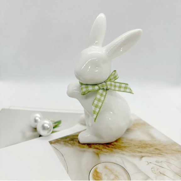 Ceramic Easter Bunny Decoration,White Ceramic Bunny Figurine,Cute Tabletop Ornament,Easter Living Room Decor,Spring Bunny Decoration,Holiday Gift,Ceramic Easter Figurine