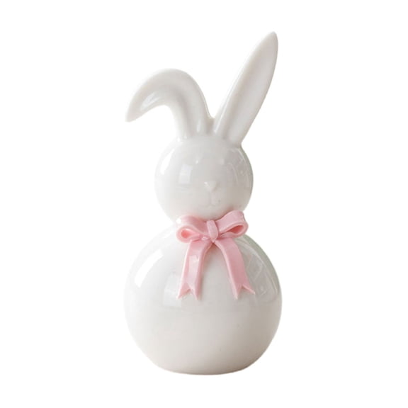 Ceramic Easter Bunny Figurines with Bow, Cute Easter Decoration Bunny Decor, Small White Rabbit Sculpture, Spring Easter Bunny Ornament, Farmhouse Home Decor Tabletop Shelf Mantel Table Centerpiece
