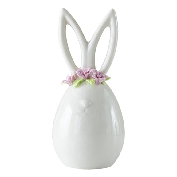 Ceramic Easter Bunny Sculpture - Artistic White Rabbit Figurine, 6 Inch Spring Tabletop Centerpiece, Professional Modern Animal Statue for Home & Office Decor(A)