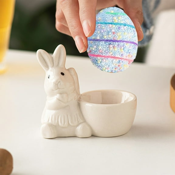 Ceramic Easter Egg Holder, Bunny Egg Cup for Table Setting, Easter Decoration Centerpiece, Small Ornament for Desktop Living Room, Spring Holiday Home Decor